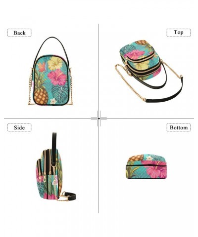 Pineapple Hibiscus Tropical Multi Pockets Crossbody Bags for Women Zip Cell Phone Purse Wallet Bag with Detachable Shoulder S...