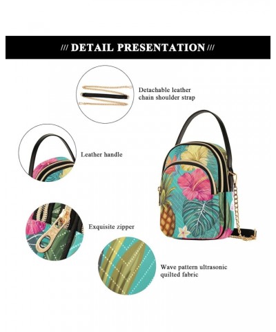 Pineapple Hibiscus Tropical Multi Pockets Crossbody Bags for Women Zip Cell Phone Purse Wallet Bag with Detachable Shoulder S...