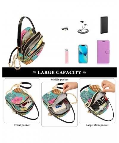 Pineapple Hibiscus Tropical Multi Pockets Crossbody Bags for Women Zip Cell Phone Purse Wallet Bag with Detachable Shoulder S...