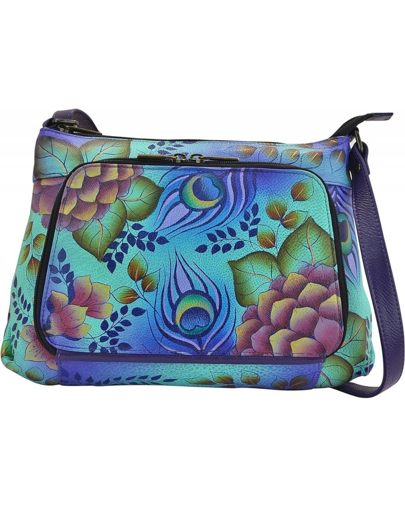 Crossbody Organizer Bag - Genuine Leather Peacock Garden $56.33 Crossbody Bags