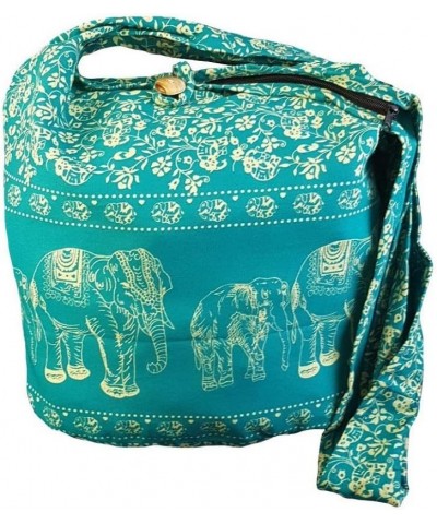 BTP! Ethnic Elephant Sling Crossbody Shoulder Bag Purse Hippie Hobo Thai Cotton Gypsy Bohemian Small Teal $14.74 Hobo Bags