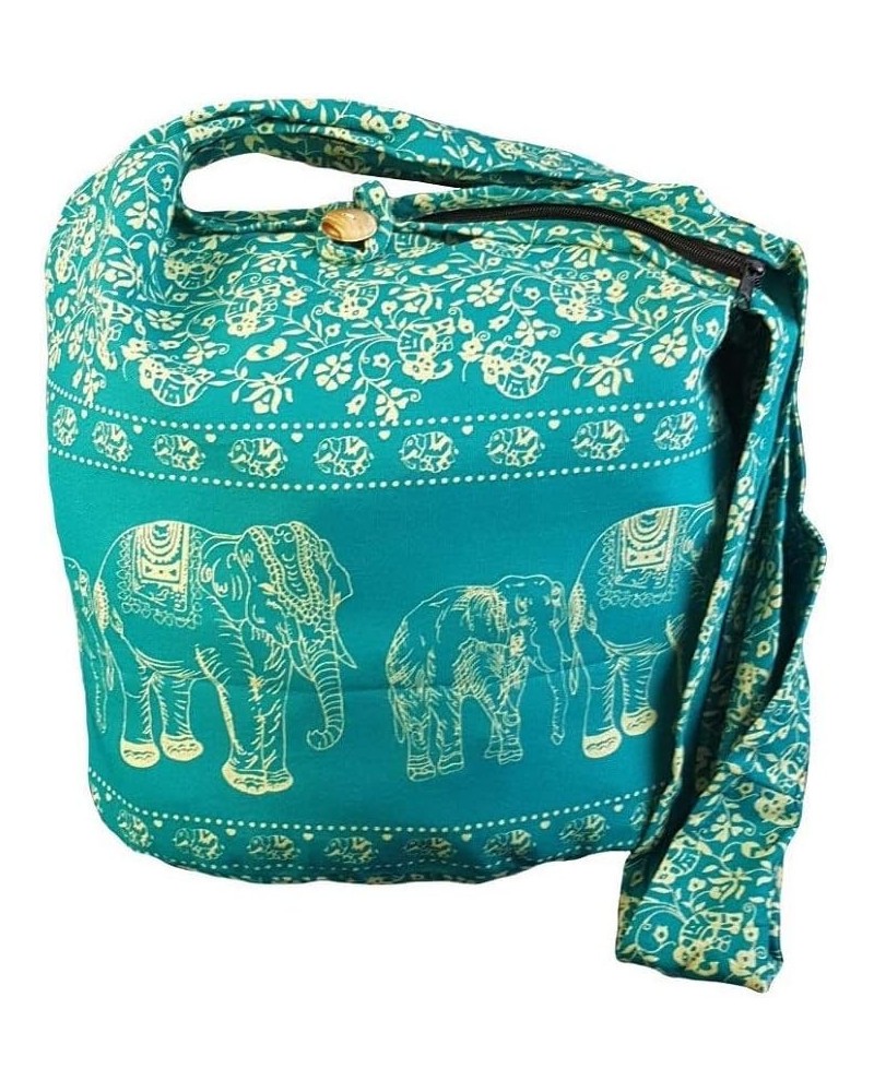 BTP! Ethnic Elephant Sling Crossbody Shoulder Bag Purse Hippie Hobo Thai Cotton Gypsy Bohemian Small Teal $14.74 Hobo Bags