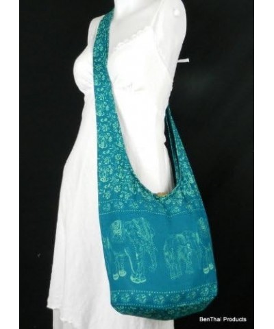 BTP! Ethnic Elephant Sling Crossbody Shoulder Bag Purse Hippie Hobo Thai Cotton Gypsy Bohemian Small Teal $14.74 Hobo Bags