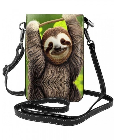 women leather Cell Phone Purse Cute Sloth pattern Multifunction,Soft, durable,Convenient for daily use and travel Black $19.3...