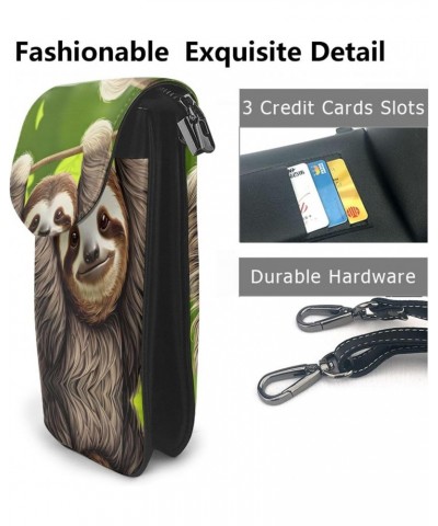 women leather Cell Phone Purse Cute Sloth pattern Multifunction,Soft, durable,Convenient for daily use and travel Black $19.3...