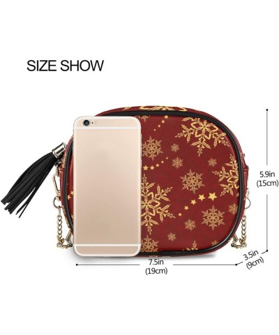 Women's White Snowflakes Winter PU Leather Crossbody Bag Shoulder Purse with Tassel Multi 05 $10.56 Shoulder Bags