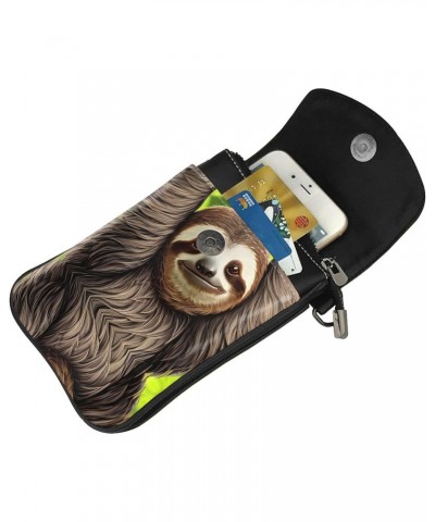 women leather Cell Phone Purse Cute Sloth pattern Multifunction,Soft, durable,Convenient for daily use and travel Black $19.3...