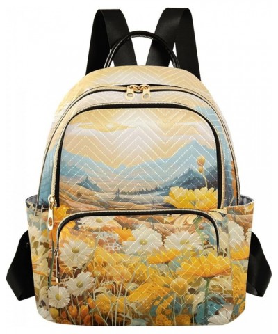 Yellow Daisy Oil Painting Fashion Travel Backpack for Women Multi Pockets Lightweight Purse for Women-M Multicolor Small $15....