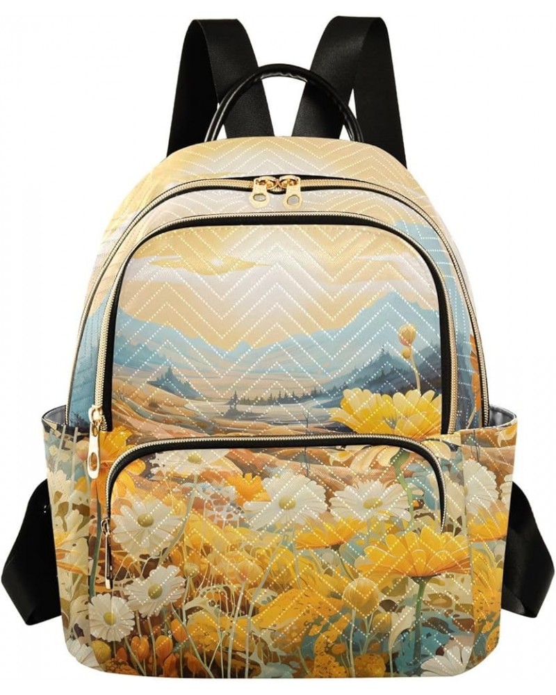 Yellow Daisy Oil Painting Fashion Travel Backpack for Women Multi Pockets Lightweight Purse for Women-M Multicolor Small $15....