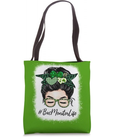 Bus Monitor Women Messy Bun St Patrick's Day Shamrock Tote Bag $15.94 Totes