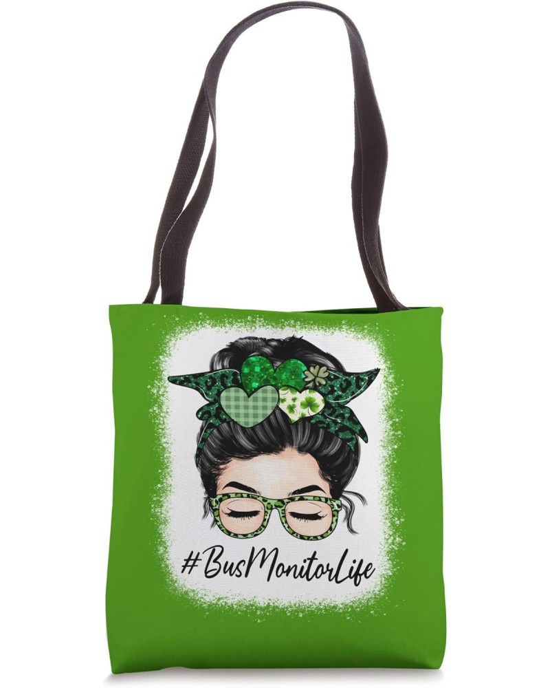 Bus Monitor Women Messy Bun St Patrick's Day Shamrock Tote Bag $15.94 Totes