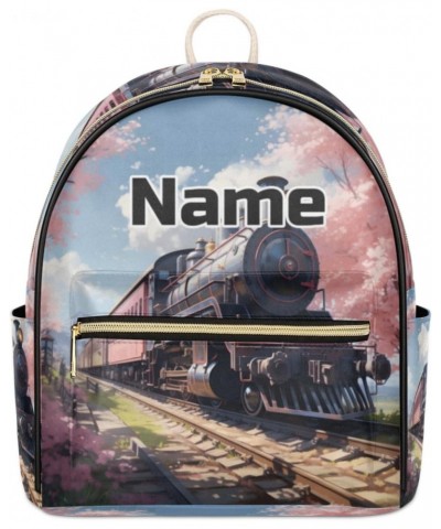 Cartoon Steam Trains Custom Mini Backpack Purse for Women Personalized Fashion Leather Small Backpack Shoulder Handbag Travel...