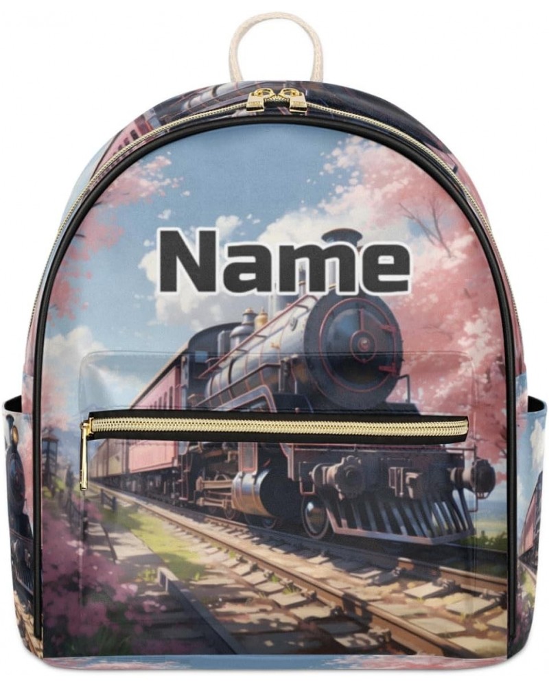 Cartoon Steam Trains Custom Mini Backpack Purse for Women Personalized Fashion Leather Small Backpack Shoulder Handbag Travel...