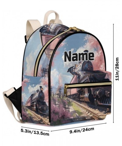 Cartoon Steam Trains Custom Mini Backpack Purse for Women Personalized Fashion Leather Small Backpack Shoulder Handbag Travel...