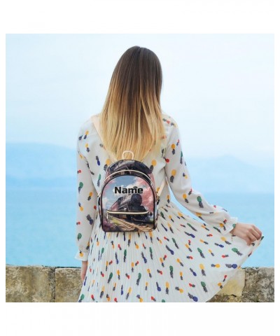 Cartoon Steam Trains Custom Mini Backpack Purse for Women Personalized Fashion Leather Small Backpack Shoulder Handbag Travel...