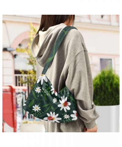 Ladybirds Flowers Furry Tote Bag for Women Crossbody Bag Shoulder Handbags Cute Plush Bag with Zipper for Shopping Work $9.03...