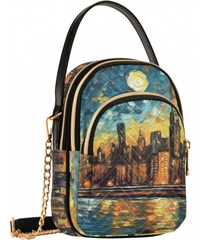 Painting City Night Women's Sling Bags, Fashion Crossbody Handbags Purse with Chain Strap Top handle 5.91×3.15×8.27 Inches $1...