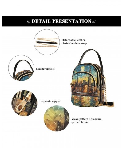 Painting City Night Women's Sling Bags, Fashion Crossbody Handbags Purse with Chain Strap Top handle 5.91×3.15×8.27 Inches $1...