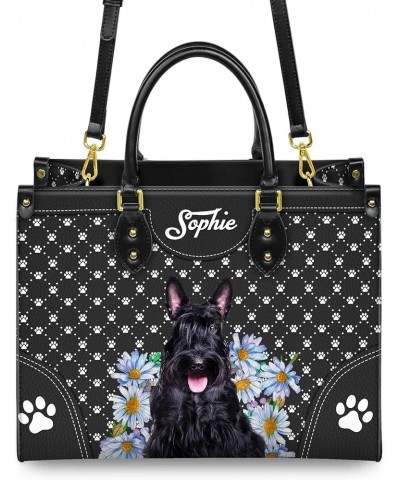 Personalized Scottish Terrier Dog Handbags, Custom Name Dog Leather Bags, Purses, Shoulder Bag, Gift For Dog Mom Dog Lover St...