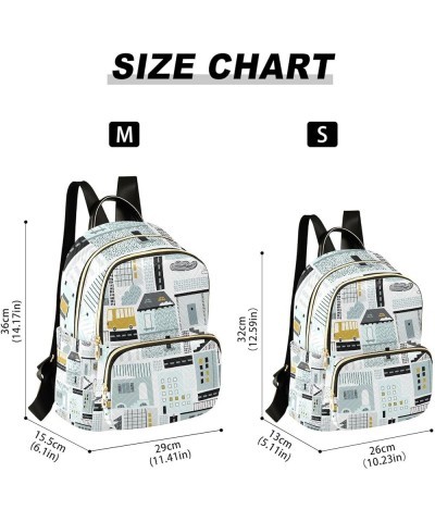 Women Backpack Cartoon City House Anti-Theft Travel Backpack with Luggage Belt Lightweight Handbag Lady Purse Roomy Double Zi...