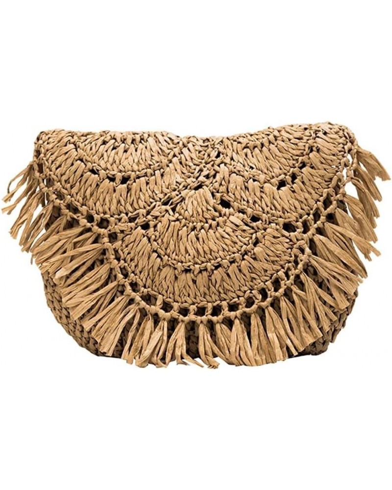 Hand-Woven Straw Bag Handmade Summer Lady Bag,Beach Vacation Tassels Rattan Weave Shoulder Crossbody Bags Flap Purse (Color :...