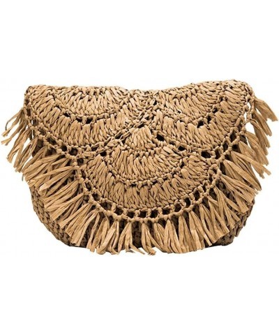 Hand-Woven Straw Bag Handmade Summer Lady Bag,Beach Vacation Tassels Rattan Weave Shoulder Crossbody Bags Flap Purse (Color :...