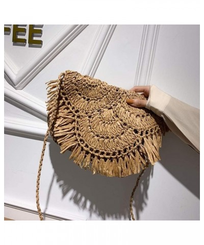 Hand-Woven Straw Bag Handmade Summer Lady Bag,Beach Vacation Tassels Rattan Weave Shoulder Crossbody Bags Flap Purse (Color :...