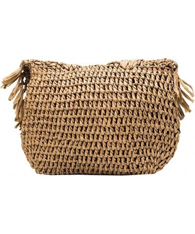 Hand-Woven Straw Bag Handmade Summer Lady Bag,Beach Vacation Tassels Rattan Weave Shoulder Crossbody Bags Flap Purse (Color :...