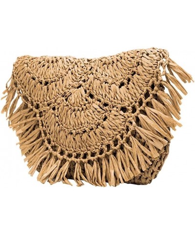 Hand-Woven Straw Bag Handmade Summer Lady Bag,Beach Vacation Tassels Rattan Weave Shoulder Crossbody Bags Flap Purse (Color :...