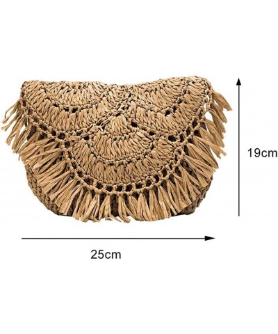 Hand-Woven Straw Bag Handmade Summer Lady Bag,Beach Vacation Tassels Rattan Weave Shoulder Crossbody Bags Flap Purse (Color :...