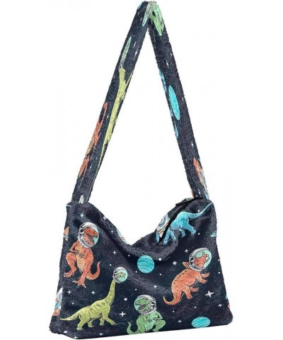 Cute Sloth Design Yellow Shoulder Bag Purse, Fuzzy Tote Crossbody Hobo Handbag Dinosaurs Space Black $10.29 Hobo Bags