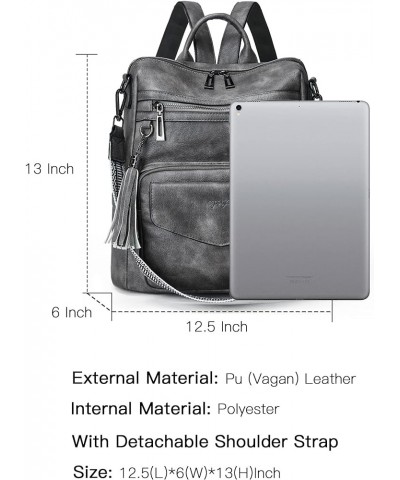 Backpack Purse for Women Leather Anti-theft Fashion Designer Travel Backpack Ladies Shoulder Bags With Wristlet 3-1 Dark Grey...