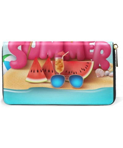 U LIFE Summer Watermelon Beach Tropical Palm Trees Wallets Purse Cash Card Holder Case Leather $18.89 Wallets