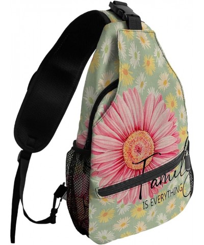 Sling Bag Crossbody Bag for Women Men Floral Daisy Simple Pink White Daisy Green Burlap Waterproof Hiking Backpack Lightweigh...