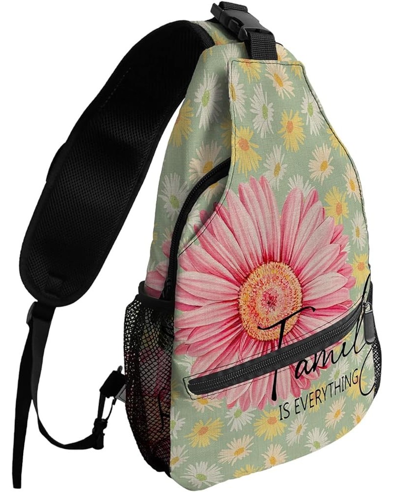 Sling Bag Crossbody Bag for Women Men Floral Daisy Simple Pink White Daisy Green Burlap Waterproof Hiking Backpack Lightweigh...