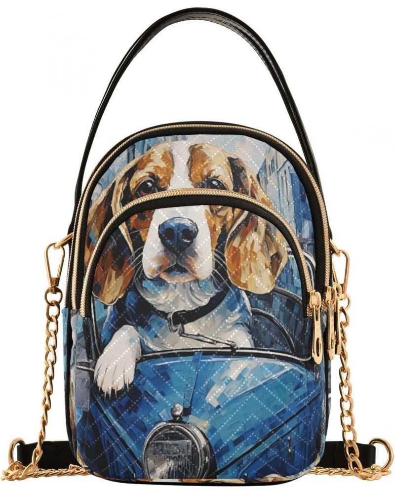 Quilted Crossbody Bags for Women,Dog Driving Blue Car Women's Crossbody Handbags Small Travel Purses Phone Bag $11.65 Crossbo...