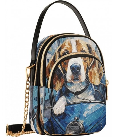 Quilted Crossbody Bags for Women,Dog Driving Blue Car Women's Crossbody Handbags Small Travel Purses Phone Bag $11.65 Crossbo...