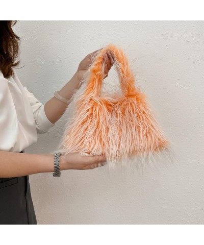 Women Fashion Faux Wool Handbag Lightweight Faux Fur Tote Bag Soft Cozy Fluffy Shaggy Purse (Blue) Orange $17.85 Totes