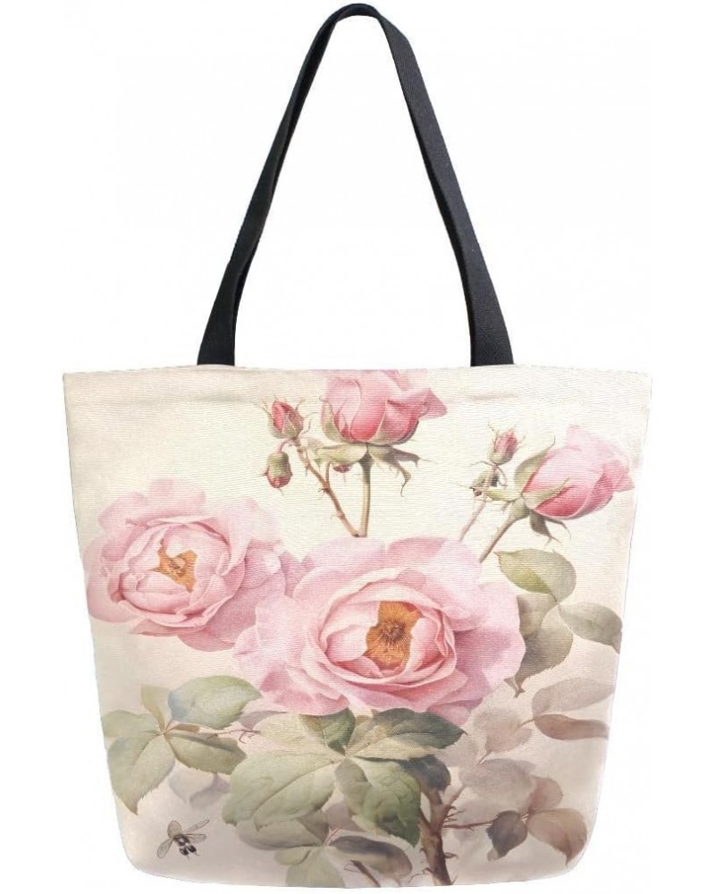 Woman Tote Bag Shoulder Handbag Pink Rose for Work Travel Business Beach Shopping $9.66 Totes