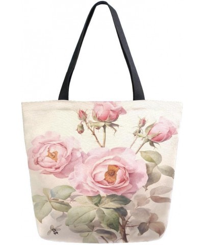 Woman Tote Bag Shoulder Handbag Pink Rose for Work Travel Business Beach Shopping $9.66 Totes