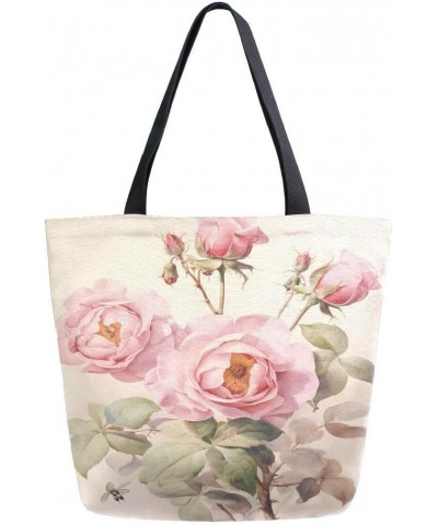 Woman Tote Bag Shoulder Handbag Pink Rose for Work Travel Business Beach Shopping $9.66 Totes