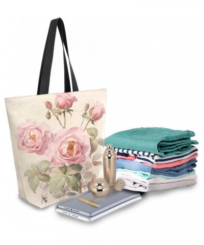 Woman Tote Bag Shoulder Handbag Pink Rose for Work Travel Business Beach Shopping $9.66 Totes