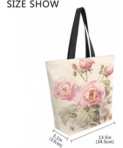 Woman Tote Bag Shoulder Handbag Pink Rose for Work Travel Business Beach Shopping $9.66 Totes