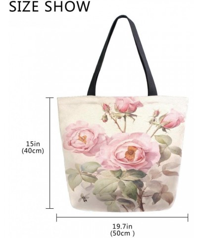 Woman Tote Bag Shoulder Handbag Pink Rose for Work Travel Business Beach Shopping $9.66 Totes