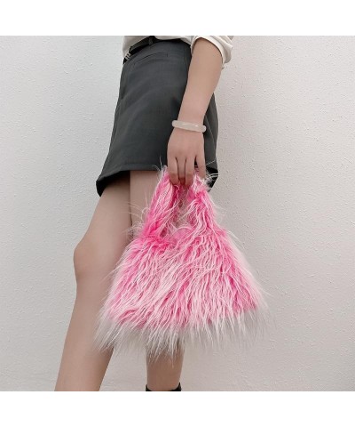 Women Fashion Faux Wool Handbag Lightweight Faux Fur Tote Bag Soft Cozy Fluffy Shaggy Purse (Blue) Orange $17.85 Totes