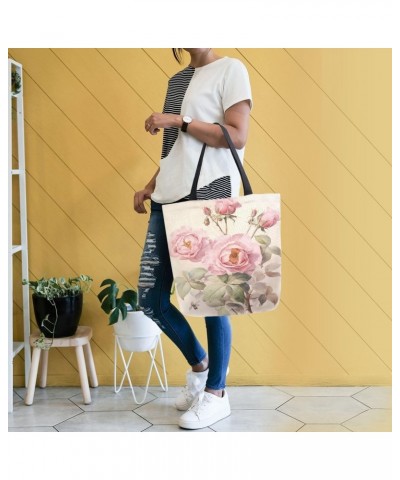 Woman Tote Bag Shoulder Handbag Pink Rose for Work Travel Business Beach Shopping $9.66 Totes