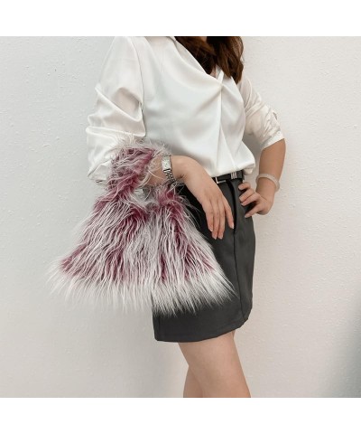 Women Fashion Faux Wool Handbag Lightweight Faux Fur Tote Bag Soft Cozy Fluffy Shaggy Purse (Blue) Orange $17.85 Totes