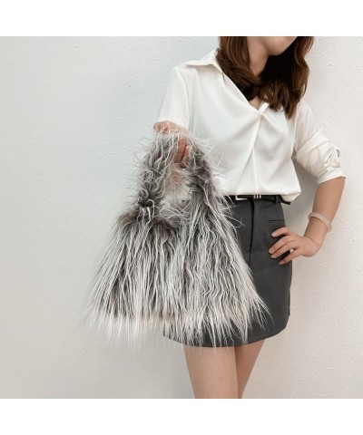 Women Fashion Faux Wool Handbag Lightweight Faux Fur Tote Bag Soft Cozy Fluffy Shaggy Purse (Blue) Orange $17.85 Totes