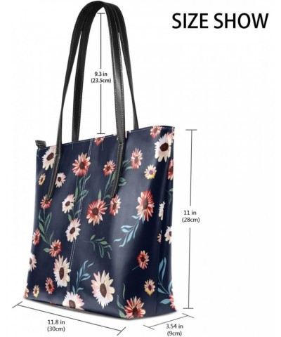 Floral Seamless Tote Bag with Zipper PU Leather Handbags for Women Top Handle Ladies Shoulder Bag with External Pocket $21.19...