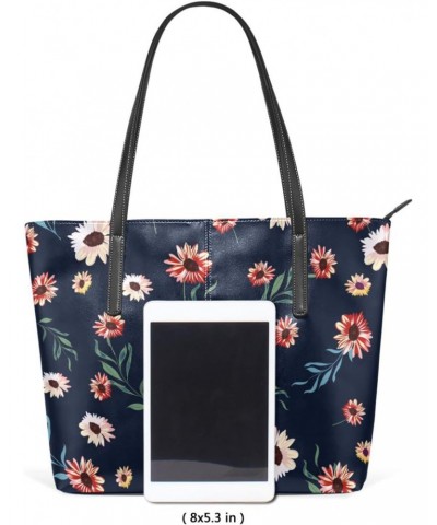 Floral Seamless Tote Bag with Zipper PU Leather Handbags for Women Top Handle Ladies Shoulder Bag with External Pocket $21.19...